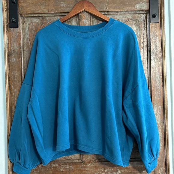 Time and Tru Teal Balloon Sleeved Sweatshirt Size L - Picture 1 of 10